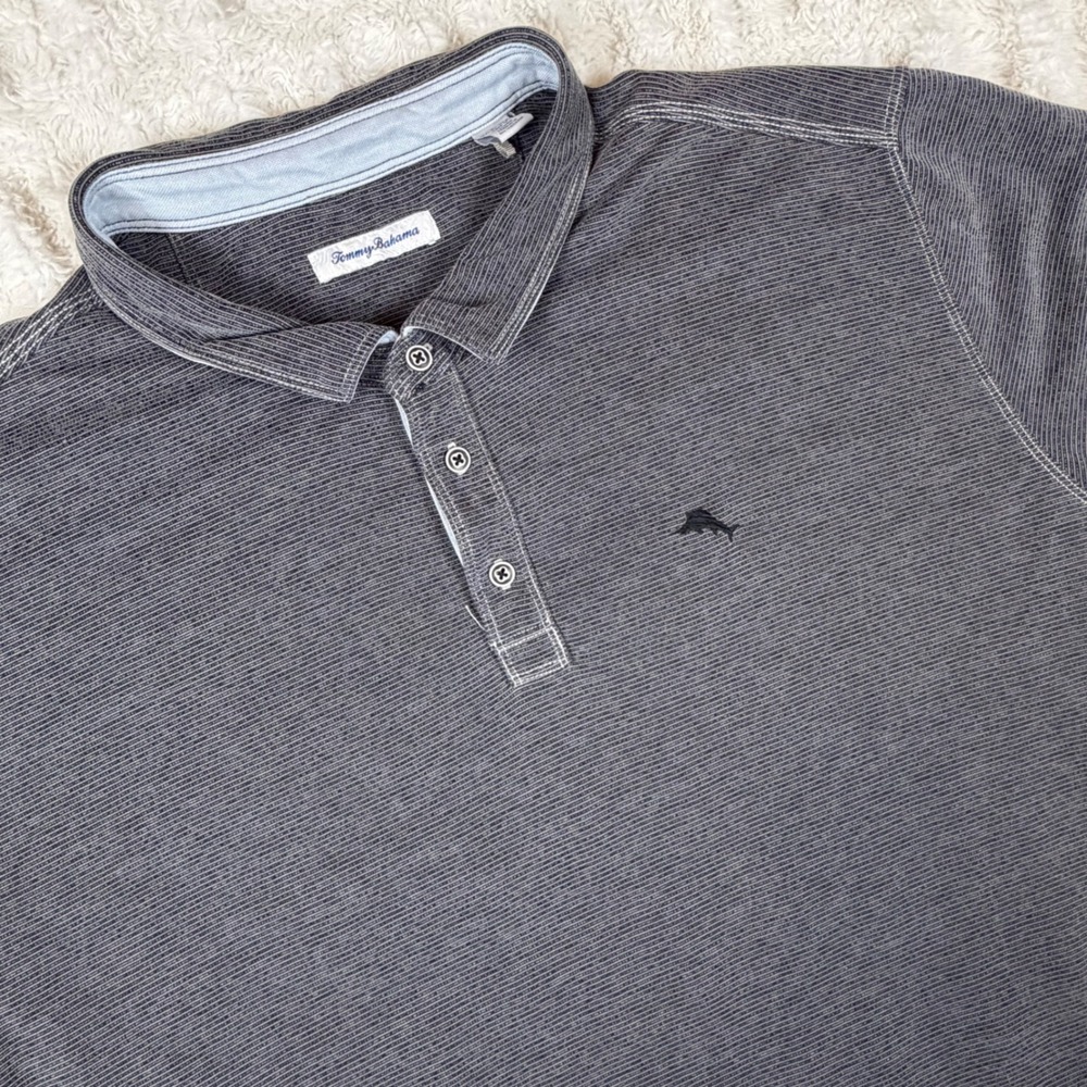 Tommy Bahama Mens 3XLB Gray Micro Stripe Tencel Modal Polo Shirt Short Sleeve